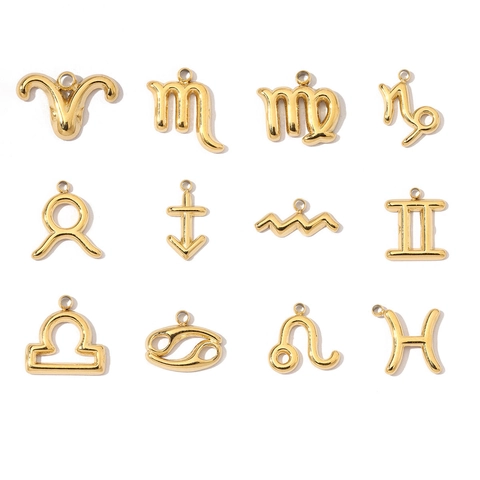 Tierkreis Sternzeichen Anhänger 18K Vergoldet Edelstahl Französisch Retro Poliert DIY Schmuckherstellung Zubehör
