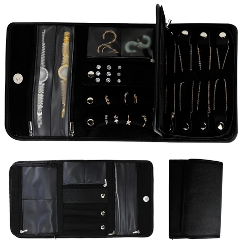Organizzatore Di Gioielli Da Viaggio Pelle PU Borsa Portatile Pieghevole Per Anelli Orecchini Collane Orologio