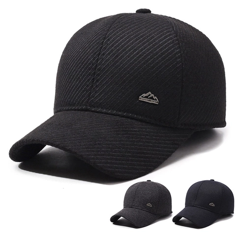 Men Winter Baseball Cap Woolen Polyester Warm Fleece Lined Windproof With Earmuffs Outdoor Sports Casual Peaked Hat