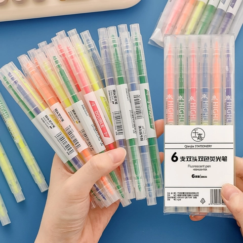 Surligneur À Double Extrémité Marqueur Fluorescent Plastique Coloré Outil Écriture Dessin Fournitures Bureau École Cadeau Étudiant