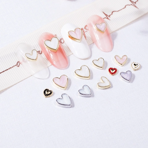 Dijes Para Uñas En Forma De Corazón Aleación Borde Metálico Decoraciones De Esmalte Para Manicura DIY