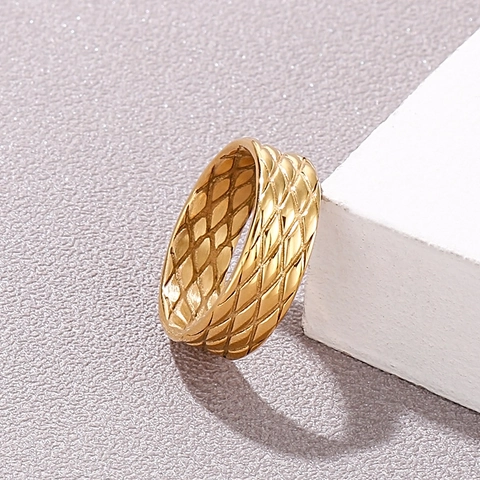 Anillo De Banda Ancha Con Rejilla De Rombos Vintage De Acero Inoxidable 316L Estilo Industrial Retro En Oro Plata Negro Para Hombre Unisex