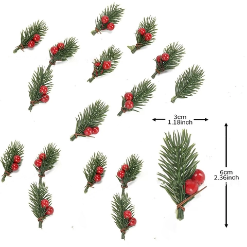 Künstliche Kiefernnadel Rote Beerenstiele Für Weihnachtsbaumdekoration Grüne Zweige Für DIY Handwerk Festival Haus Deko