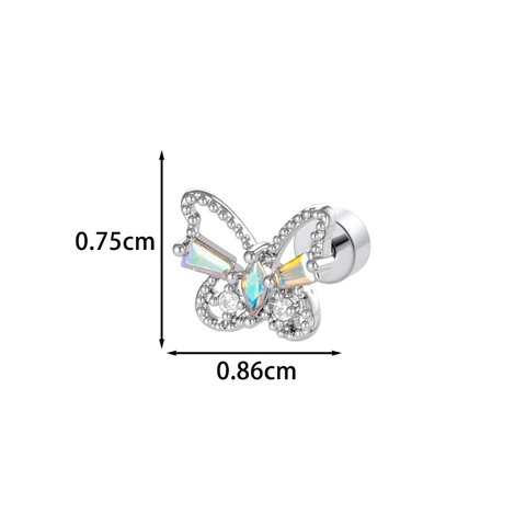 Butterfly Ear Cartilage Stud Titanium Steel Copper Zircon Piercing Jewelry Colorful Opal Screw Back Fashion Women