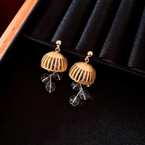 Vintage Hollow Lantern Dangle Earrings With Silver Earring Post Copper Gold Plated Artificial Crystal Beads For Women