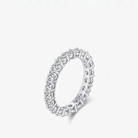 Moissanite Eternity Ring 925 Sterling Silver Round Brilliant Cut Sparkling D Color Jewelry For Women Elegant Gift