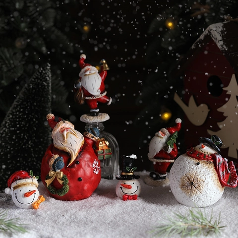 Ornamento Natale Babbo Natale Pupazzo Di Neve Statuetta Resina Miniatura Scrivania Decorazione Festa Stile Vintage