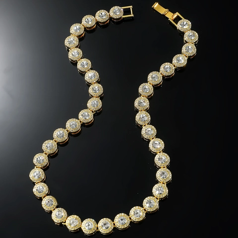 Hip Hop Herren Halskette Iced Out Runde Strass Steine Kubanische Gliederkette Bling Streetwear Mode Zinklegierung Schmuck