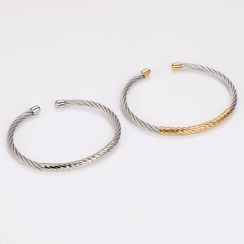 Stainless Steel Cable Twisted Rope Open Bangle Bracelet Two Tone Plated For Women Men Trendy Personalized Jewelry