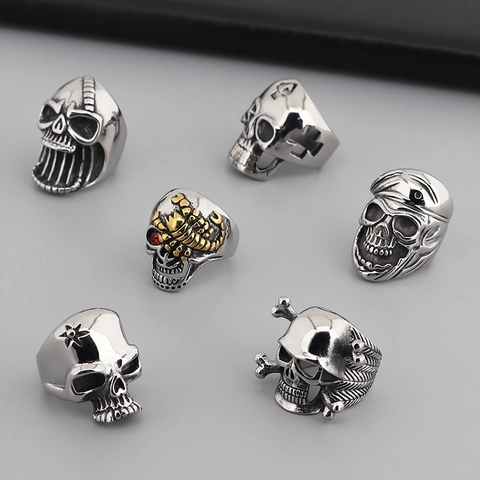 Vintage Totenkopf Ring Edelstahl Dominanter Skorpion Roter Strass Gothic Punk Herren Schmuck Zubehör