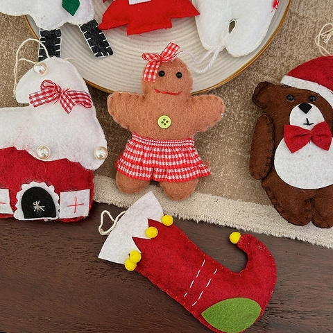 Handmade Felt Christmas Tree Ornaments Pendants With Faux Artificial Pearl Bell Ribbon For Festive Holiday Party Home Decor