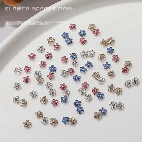 Mini Bloem Nagelkunst Decoraties Metaal Strass Glinsterend 3D Floral DIY Manicure Charms Accessoires Voor Dames
