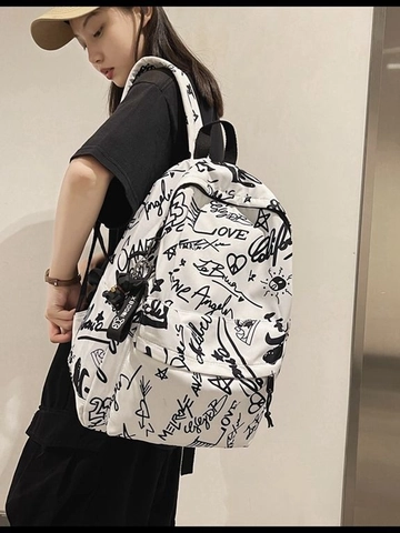 Graffiti Print Rugzak Oxford Doek Waterdicht Grote Capaciteit Street Style Schooltas College Reizen Casual