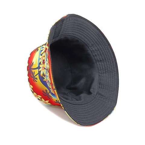 Tropical Palm Tree Print Bucket Hat Polyester Reversible Sun Protection Beach Summer Holiday Travel Unisex Sunshade