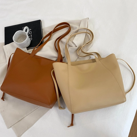 Sac Cabas Cuir PU Grande Capacité Minimaliste Sac À Main Épaule Fermeture Éclair Bureau Couleur Unie