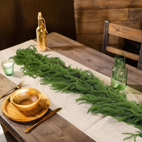 Realistic Norfolk Pine Christmas Garland Real Touch PE Pine Needle Garland For Fireplace Stairs Wall Hanging Home Decor