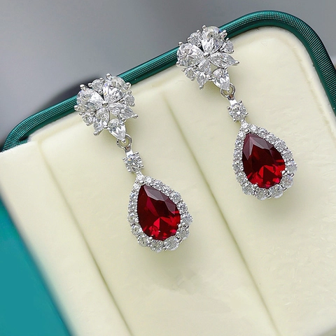 Pear Cut Teardrop Drop Earrings Copper With Cubic Zirconia Floral Cluster Elegant Banquet Jewelry For Women