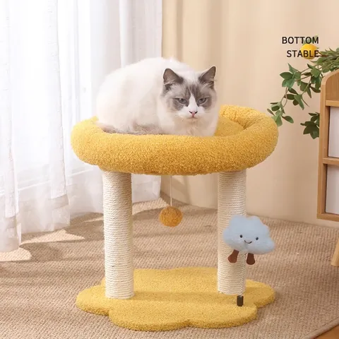 Cloud Shaped Cat Tree Sisal Scratching Post With Plush Nest Bed Interactive Hanging Ball Toy For Indoor Cats Kittens