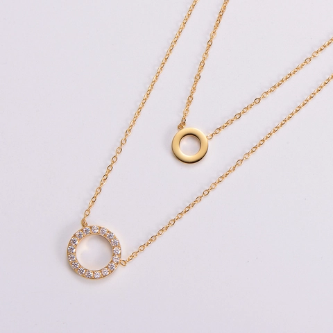 Layered Pendant Necklace 316L Stainless Steel 18K Gold Plated Micro Pave Cubic Zirconia Circular Rings Fashion For Women