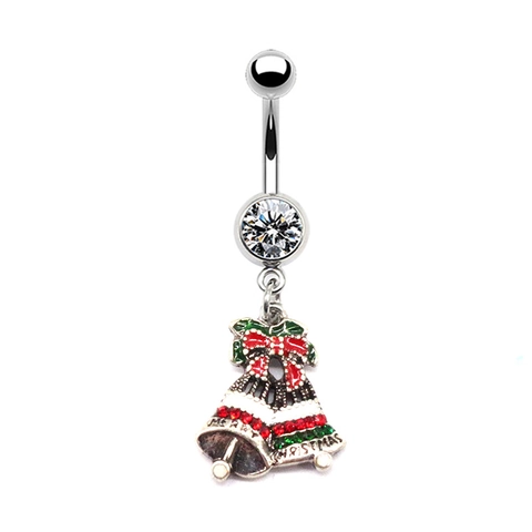 Anneaux de Nombril en Alliage de Zinc Strass de Noël Père Noël Flocon de Neige Arbre Bijoux de Piercing pour Femmes