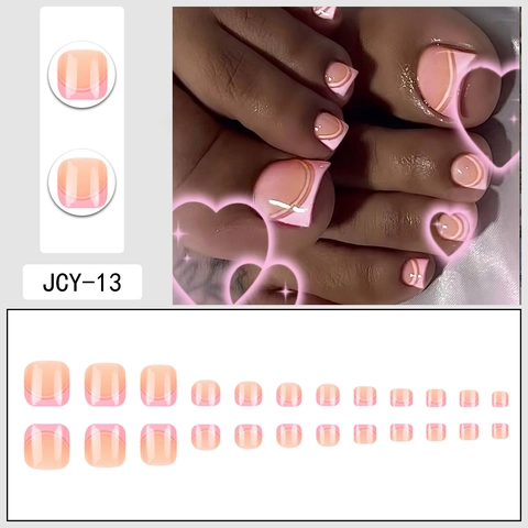 Pink Gradient French Press On Toenails Star Glitter Design Square Round Resin Fake Nails For Women