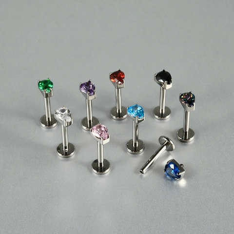 Solid G23 Titanium Pear Cut Zirconia Labret Stud Internal Thread Flat Back Ear Cartilage Piercing Jewelry For Unisex