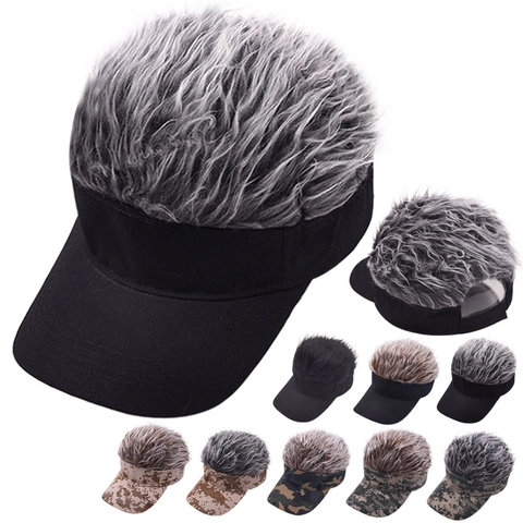 Gorra De Béisbol Con Peluca De Novedad Cabello Falso Camuflaje Visera Solar Sombrero De Golf Accesorios