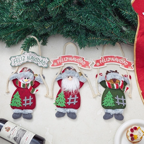 Weihnachtsanhänger Plüschpuppe Weihnachtsmann Schneemann Rentier Filzstoff Festliche Hausbaumdekoration Feliz Navidad Banner