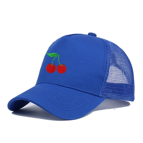 Gorra Trucker De Malla Con Bordado De Cereza Algodón Transpirable Gorra De Béisbol Protección Solar Ajustable Snapback
