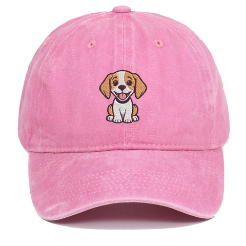Vintage Washed Cotton Baseball Cap With Cartoon Dog Embroidery Curved Brim Adjustable Casual Sport Sun Hat Men Women