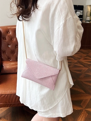 Pochette A Busta Da Donna In Pelle PU Glitterata Borsa Da Sera Catena Dorata Elegante Borsa A Tracolla Con Patta