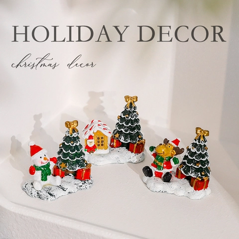 Mini Ornements De Sapin De Noël Figurines En Résine Père Noël Bonhomme De Neige Renne Décoration De Bureau Paysage Miniature