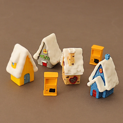 Miniatur Weihnachtshaus Kunstharz Figuren Winterszene Mikro Landschaft Dekoration Kleines Häuschen Und Briefkasten Ornamente