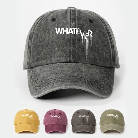Berretto Da Baseball Lavato Poliestere Regolabile Protezione Solare Retro Streetwear Whatever Melting Letter Print Dad Hat