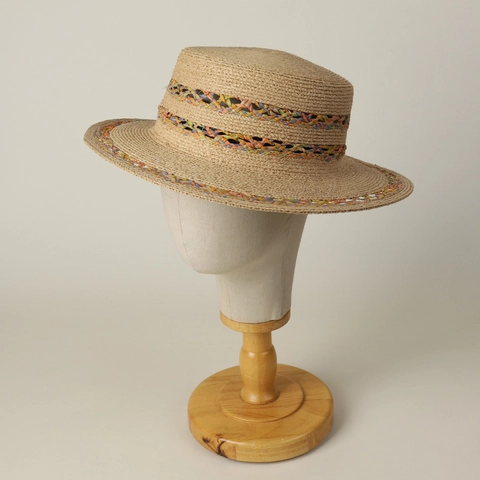 Handmade 100% Raffia Boater Hat Multi-color Hollow Woven Straw Band Summer Sun Protection Beach Vacation Elegant Women