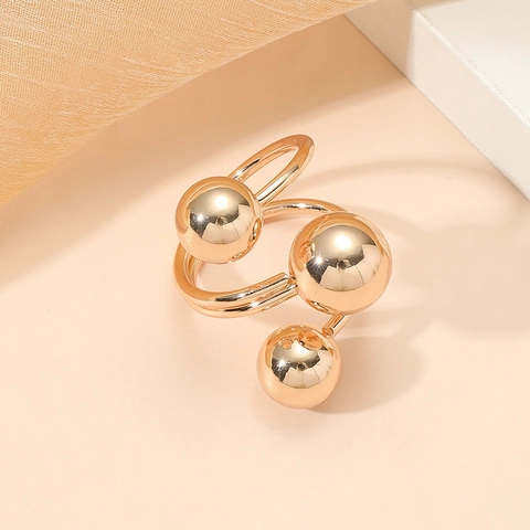 Minimalist Metal Ball Open Ring Resizable Triple Spheres Multi Layer Geometric Statement Jewelry For Women