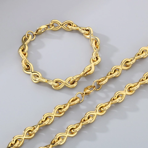Ins Style Edelstahl Unendlichkeit Link Schmuck Set Für Herren Damen Gold Silber Galvanisiert Mode 8 Form Kette Halskette Armband