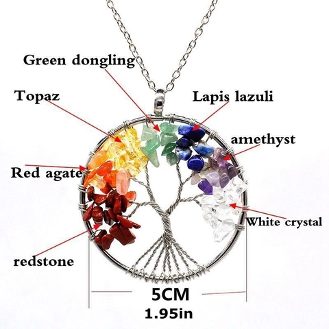 Tree Of Life Pendant Necklace Natural Gemstone Crushed Stone Handcrafted Wire Wrap Bohemian Healing Crystal For Women