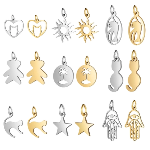 Roestvrijstalen Charms Hangers Hol Hand Van Fatima Zon Dier Ster Uil Eenhoorn Voor DIY Sieraden Maken Accessoires