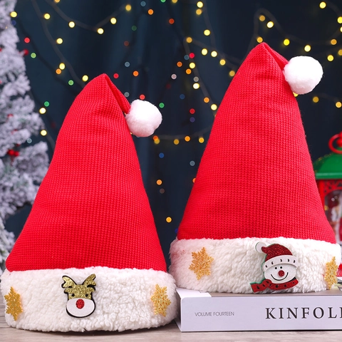 Gestrickte Weihnachtsmütze Rot Plüsch Bommel Weihnachtsmann Rentier Schneemann Baum Applikation Kostüm Für Erwachsene Kinder