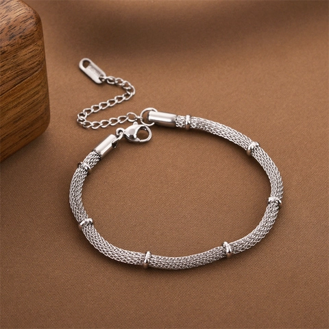 Minimalist Mesh Chain Bracelet Stainless Steel Bamboo Section Cylindrical Rings Adjustable Jewelry For Women