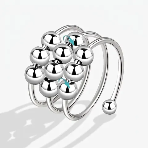 Triple Spirale Fidget Ring Für Angstlinderung Poliertes Kupfer Lagig Offen Verstellbares Band Mit Rotierenden Perlen