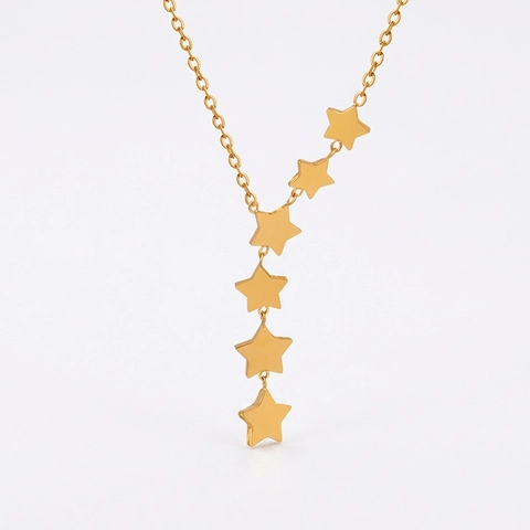 Collar Con Borla De Estrella Acero De Titanio En Forma De Y Colgante De Pentagrama En Cascada Joyería Minimalista