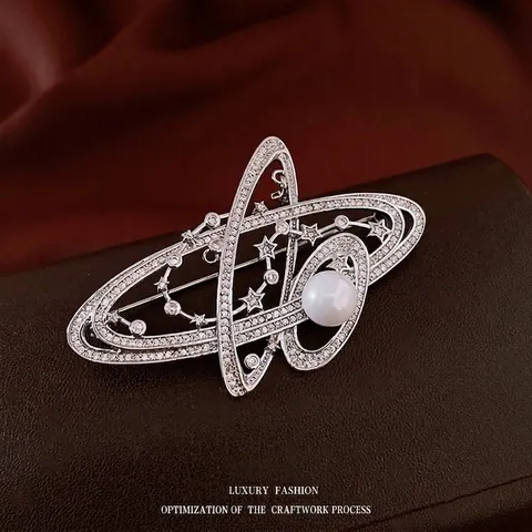 Elegante Broche De Planeta Con Circones Y Perlas Artificiales Alfiler Estilo Saturno Vintage Cristal Corpiño De Moda Para Mujeres