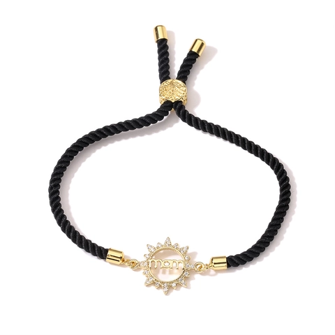 Bracciale Corda Intrecciata Regolabile Rame Micro Pavé Zirconia Albero Della Vita Famiglia Mamma Gioielli Moda