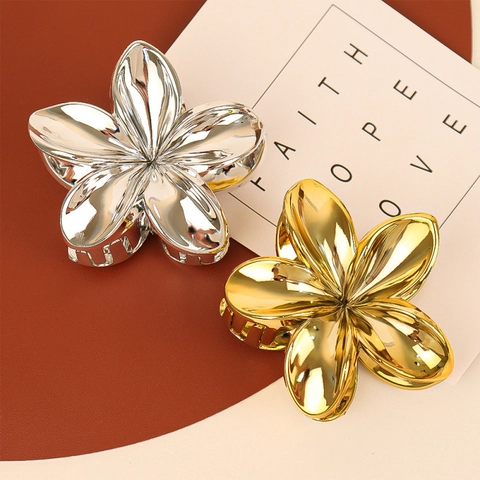 Große Frangipani Blumen Haarklammer Metalllegierung Plattiert Hai Clip Elegantes Florales Haaraccessoire Für Damen