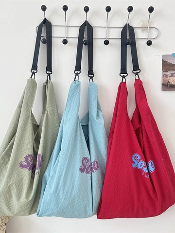 Waffelstruktur Tote Bag Große Kapazität Polyester Schulterhandtasche Mit Buchstabendruck Lässige Umhängetasche Für Damen