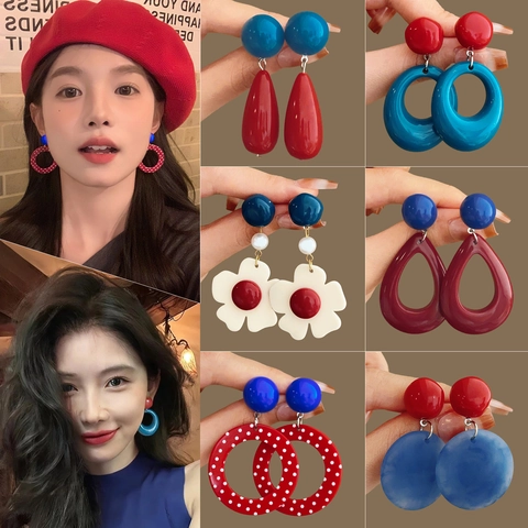 Vintage Geometric Drop Earrings Resin Acrylic Contrast Color With 925 Sterling Silver Earring Post For Women Fashion