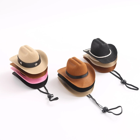 Pet Mini Cowboy Hat Polyester Felt Western Style With Adjustable Drawstring Star Decor For Cats Dogs Puppies