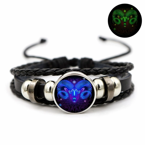 Bracciale In Pelle Costellazione Dello Zodiaco Luminoso Intrecciato Multistrato Lega Gemma Di Vetro Gioielli Luminosi Per Uomo Donna
